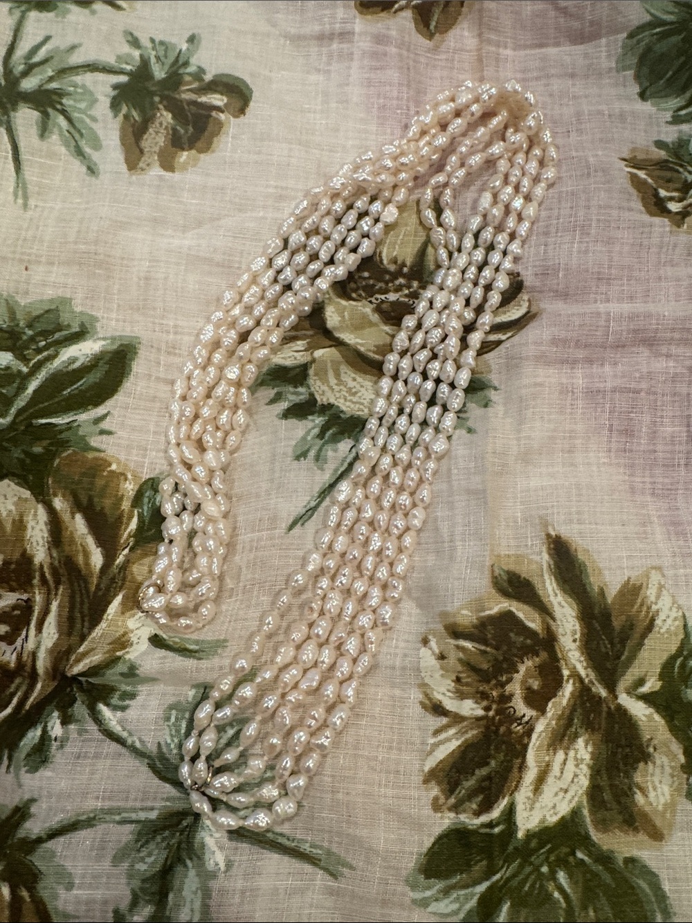 Vintage Multi-Strand Rice Pearls Necklace